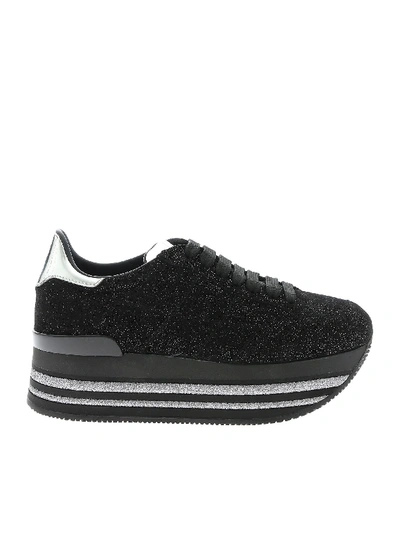 Shop Hogan H473 Black Glitter Sneakers