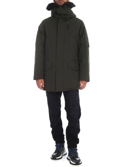 Shop Kenzo Down Jacket In Dark Green With Eco-fur