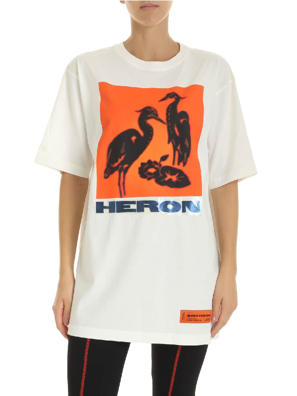 Heron Preston Herons White T-shirt With Orange Print | ModeSens