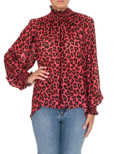 Msgm Leopard Print Bluse In Shades Of Fuchsia In Animal Print | ModeSens