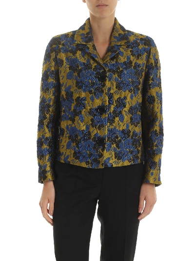 Shop Aspesi Green Short Jacket With Floral Pattern