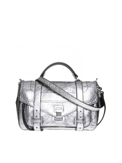 Shop Proenza Schouler Ps1 Shoulder Bag In Silver Textured Leather