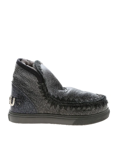 Shop Mou Eskimo Sneakers In Glittery Black In Grey