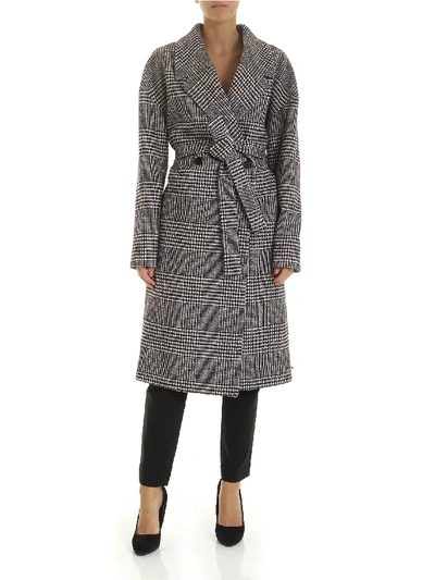 Shop Dondup Prince Of Wales Pattern Coat In Black