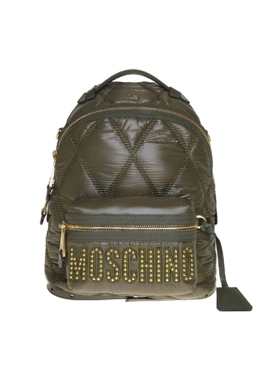 Shop Moschino Quilted Backpack In Army Green