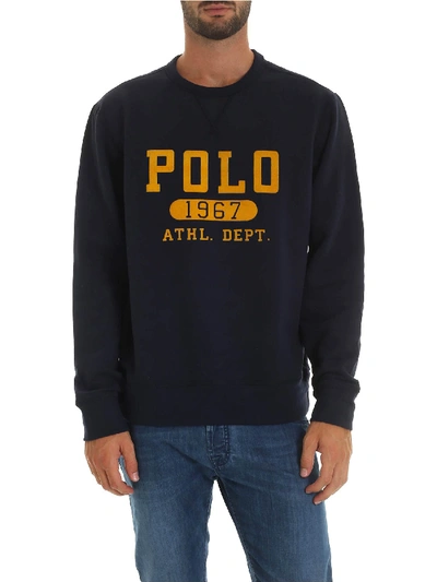 Shop Polo Ralph Lauren Blue Sweatshirt With Flock Logo