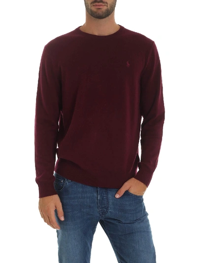 Shop Polo Ralph Lauren Wine-colored Pullover With Logo Embroidery In Red