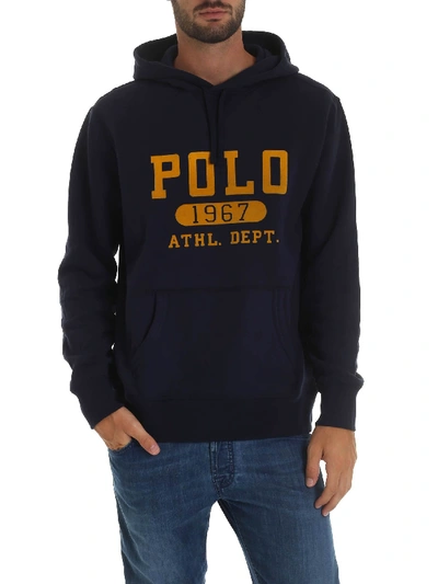 Shop Polo Ralph Lauren Blue Sweatshirt With Contrasting Flock Logo