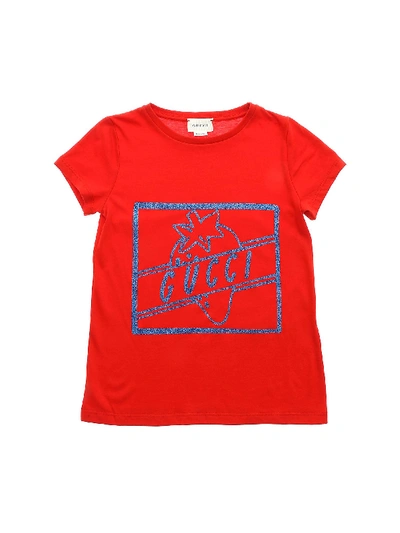 Shop Gucci Glitter Printed T-shirt In Red