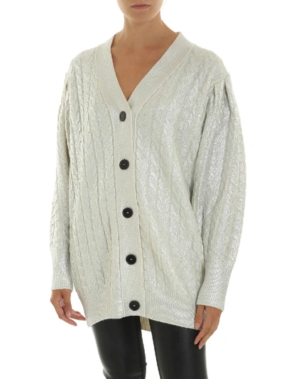 Shop Msgm Silver-colored Cardigan With Braided Pattern
