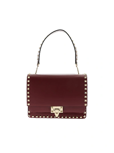 Shop Valentino Rockstud Shoulder Bag In Burgundy Color In Red