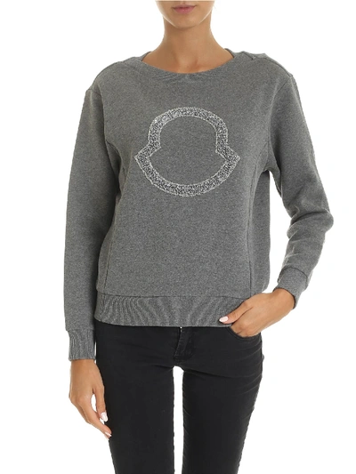 Shop Moncler Grey Sweatshirt With Beaded Logo