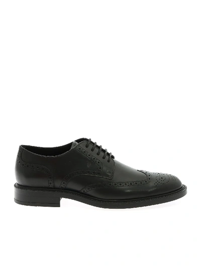 Shop Tod's Black Leather Derby With Logo