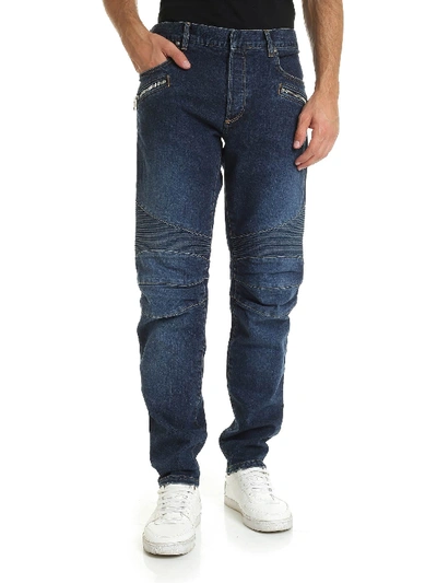 Shop Balmain Jeans In Blue Color With Logo