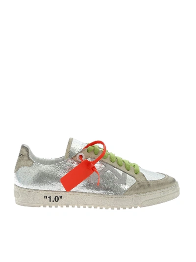 Shop Off-white Crackle Effect Sneakers In Silver Color