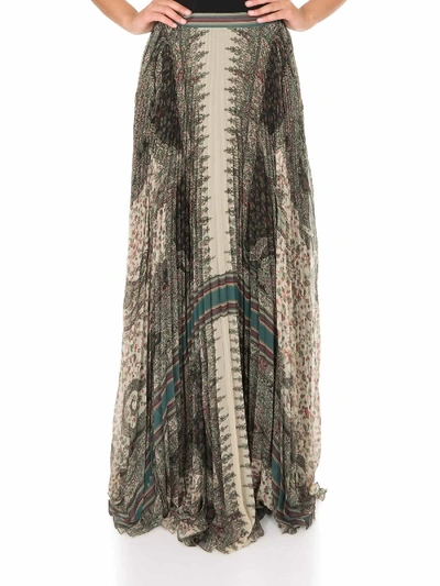 Shop Etro Pleated Paisley Print Maxi Skirt In Green