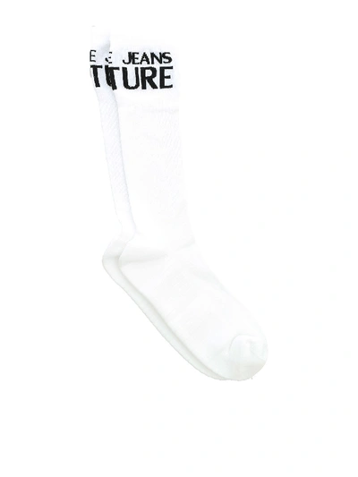 Shop Versace Long Logo Socks In White