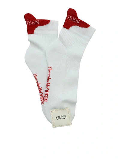 Shop Alexander Mcqueen White And Red Socks With Logo