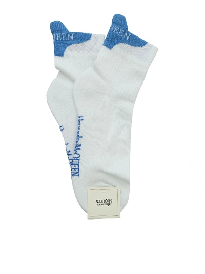 Shop Alexander Mcqueen White And Light Blue Socks With Logo