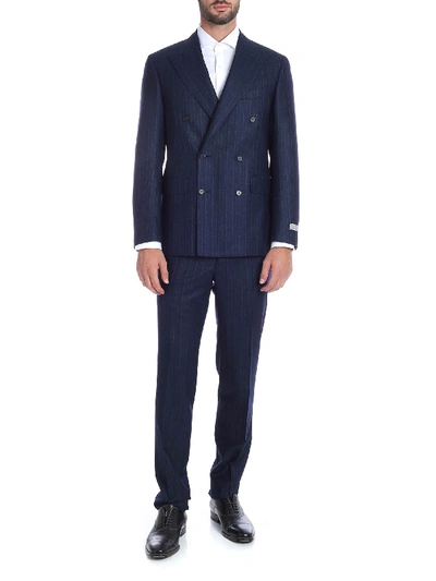 Shop Canali Pinstriped Suit In Blue