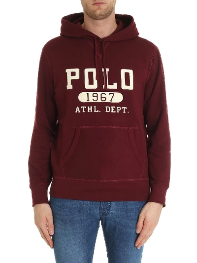 Shop Polo Ralph Lauren Burgundy Hoodie With Flock Logo Print In Red