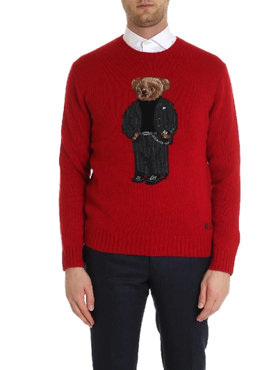 Shop Polo Ralph Lauren Bear Inlay Pullover In Red