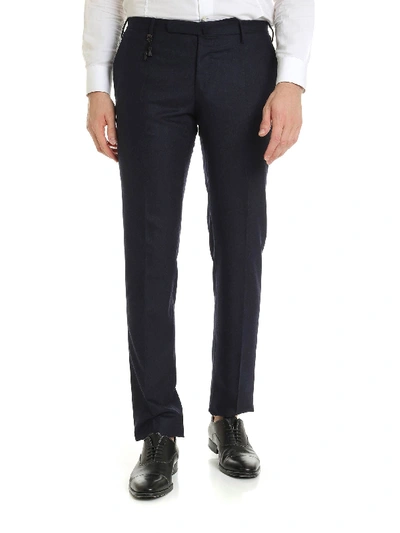Shop Incotex Slim Fit Trousers In Melange Blue Wool