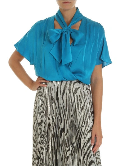 Shop Alice And Olivia Alice + Olivia Turquoise Blouse With Bow