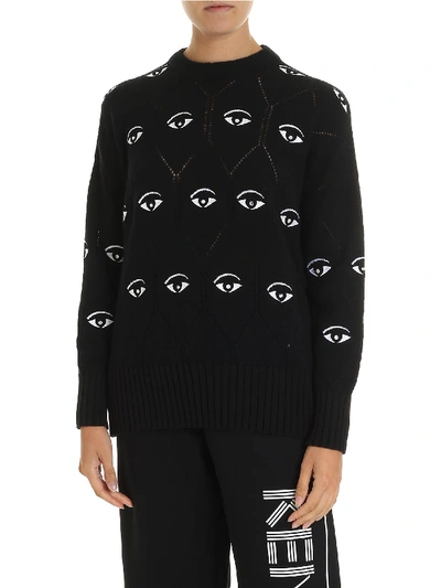 Shop Kenzo Black Pullover With Eye Jumper Logo