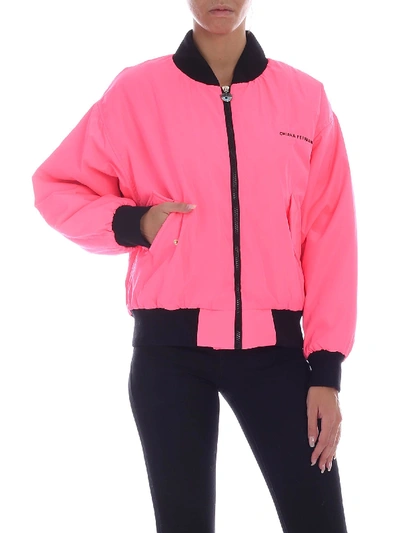 Shop Chiara Ferragni Neon Pink Bomber Jacket With Eye Logo