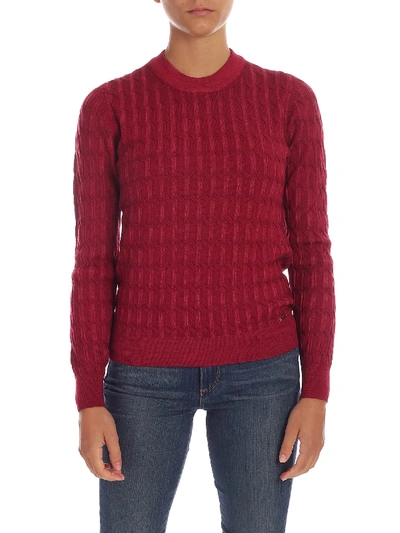 Shop Fay Braided Knitting Pullover In Burgundy In Red