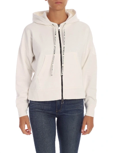 Shop Moncler Sweatshirt In White With Branded Drawstrings