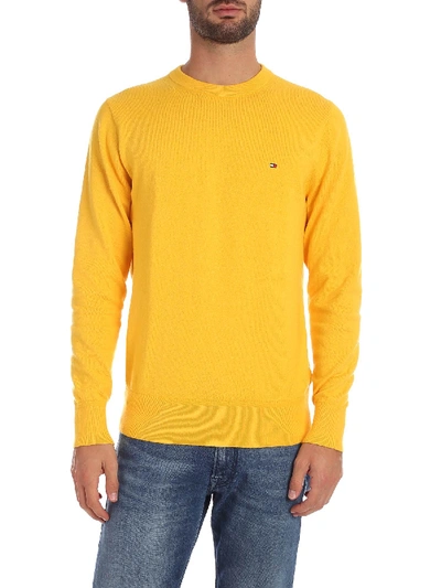 Shop Tommy Hilfiger Yellow Pullover With Logo Embroidery