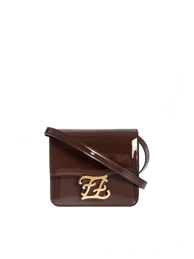 Shop Fendi Karligraphy Bag In Brown Patent Leather