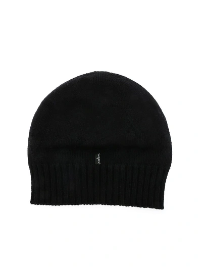 Shop Stone Island Black Beanie With Front Opening