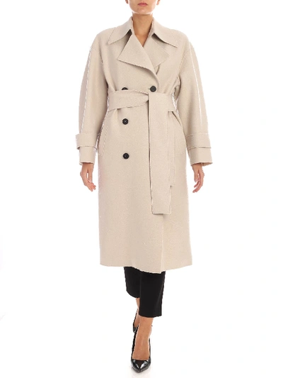 Shop Harris Wharf London Beige Double-breasted Coat With Fleece Lining