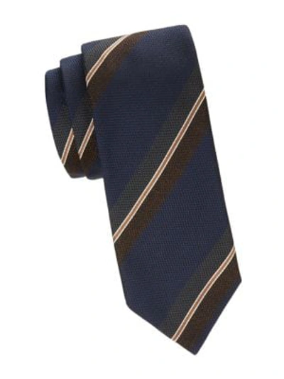 Shop Eton Striped Silk Tie In Blue