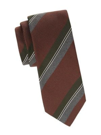 Shop Eton Striped Silk Tie In Green