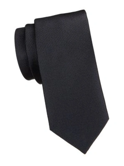 Shop Eton Grid Pattern Silk Tie In Black