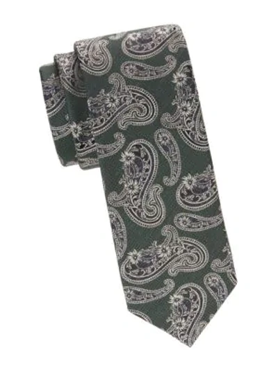 Shop Eton Paisley-print Silk Tie In Green