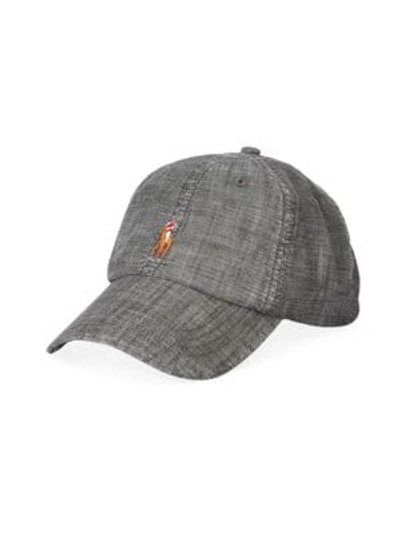 Shop Polo Ralph Lauren Chambray Embroidered Pony Sport Cap In Grey