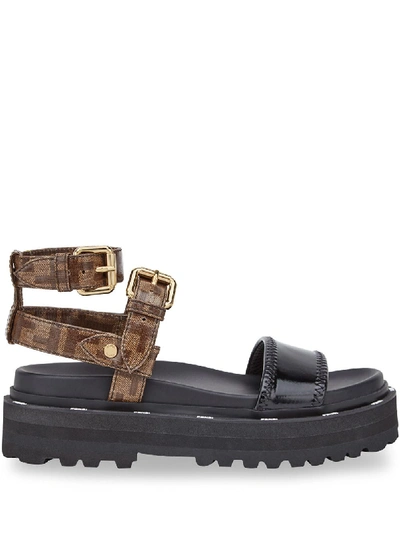 Fendi Logo-print Coated-canvas And Patent-leather Platform Sandals In Black  | ModeSens