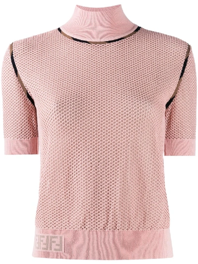 Shop Fendi Turtle Neck Slim-fit Knitted Top In Pink