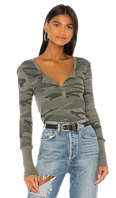 Shop Splendid Camo Henley Top In Olive Birch