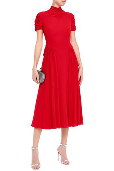 Shop Emilia Wickstead Ariane Ruched Crepe Turtleneck Midi Dress In Red
