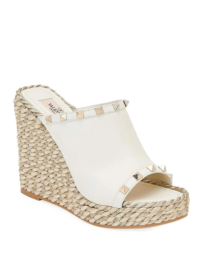 Shop Valentino Rockstud Torchon Leather Wedge Espadrille Sandals In White