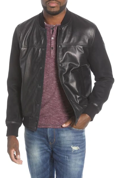 Shop John Varvatos Billy Leather Varsity Jacket In Black