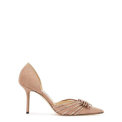 Shop Jimmy Choo Kaitence 85 Blush Suede Pumps In Nude