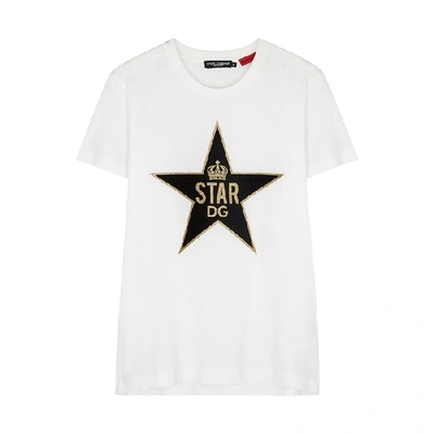 Shop Dolce & Gabbana Millennials Star White Cotton T-shirt In Black And White