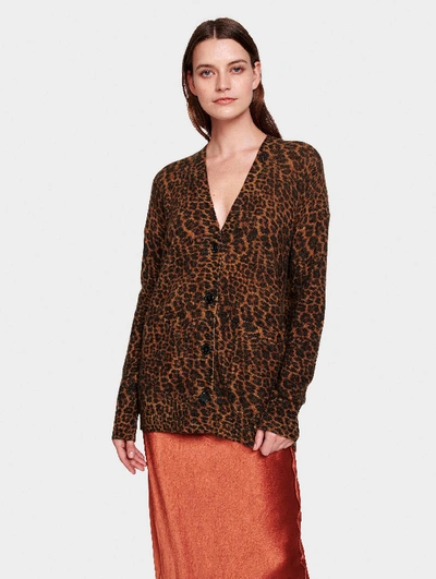 Shop White + Warren Essential Cashmere Oversized Boyfriend Cardigan Sweater In Leopard